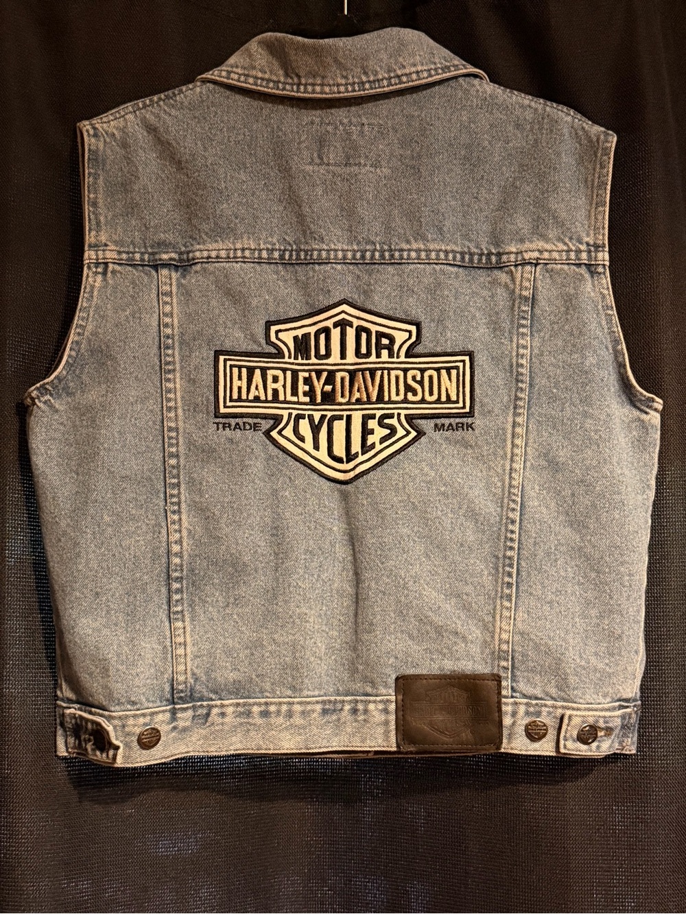 90s Vintage Harley Davidson ‘Bar & Shield’ Denim Riding Vest Embroidered Women M